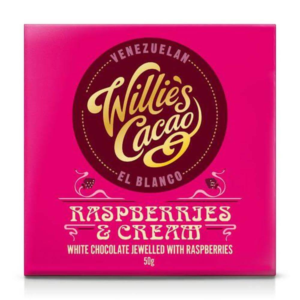 WILLIE'S CACAO RASPBERRIES & CREAM WHITE CHOCOLATE 50G
